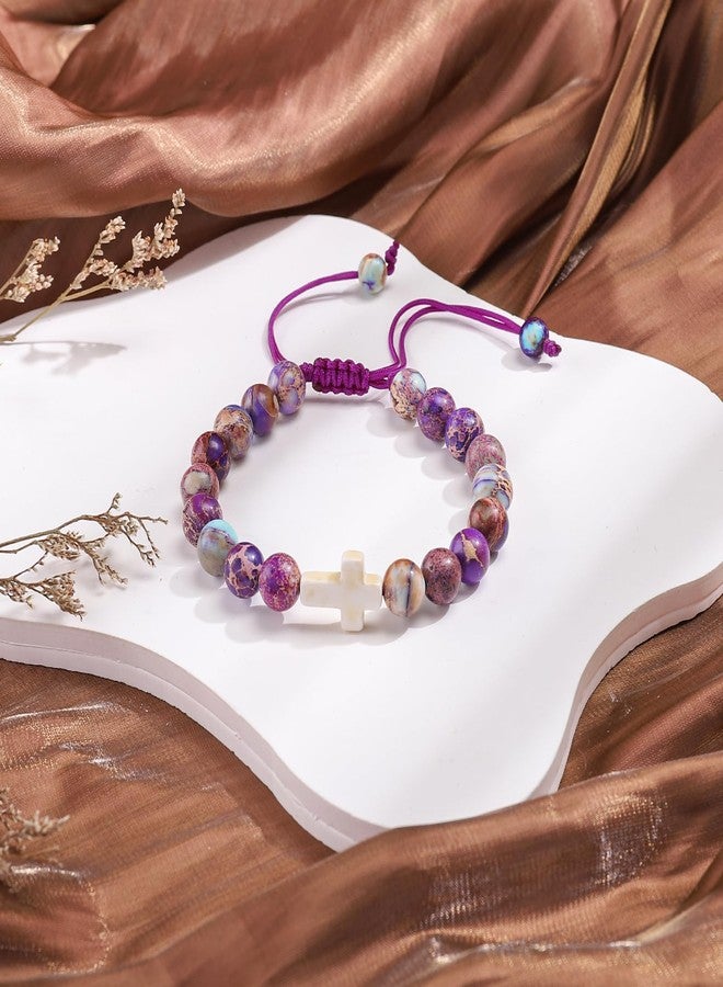 BABORI Easter Basket Stuffers Cross Bracelet Christian Religious Gifts Beads Colorful Imperial Stone Jewelry - Image 3