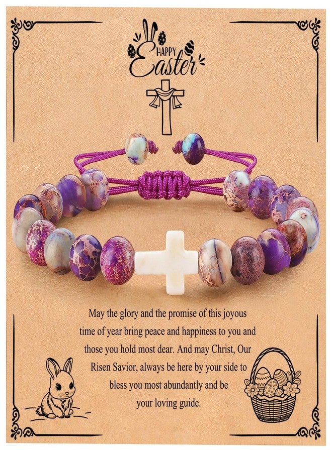 BABORI Easter Basket Stuffers Cross Bracelet Christian Religious Gifts Beads Colorful Imperial Stone Jewelry - Image 1