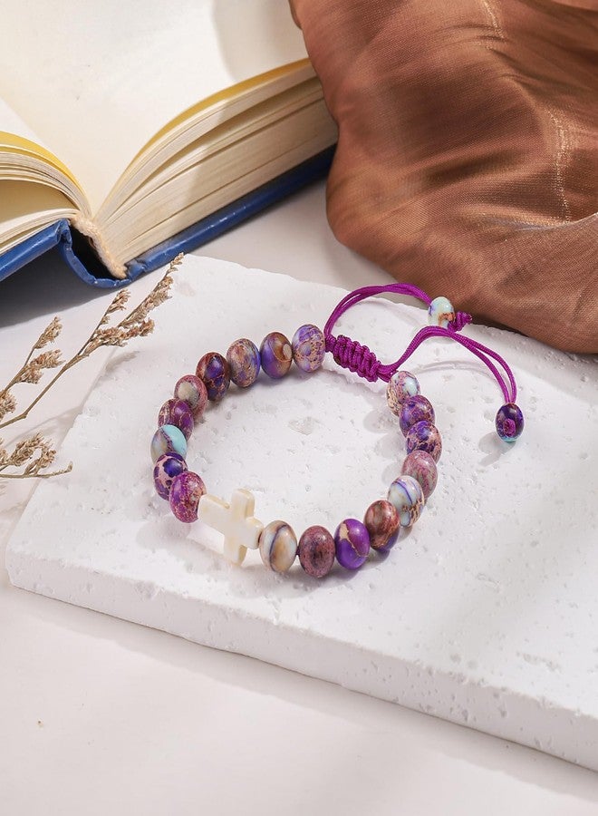 BABORI Easter Basket Stuffers Cross Bracelet Christian Religious Gifts Beads Colorful Imperial Stone Jewelry - Image 4