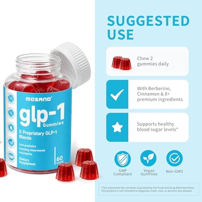 GLP-1 Probiotic Gummies, GLP-1 Supplement with Akkermansia Probiotic, Berberine, No Sugar Added for Gut & Digestion Health,Strawberry Flavor-60 Gummies - Image 5