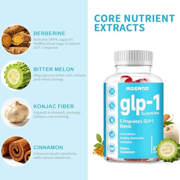 GLP-1 Probiotic Gummies, GLP-1 Supplement with Akkermansia Probiotic, Berberine, No Sugar Added for Gut & Digestion Health,Strawberry Flavor-60 Gummies - Image 2