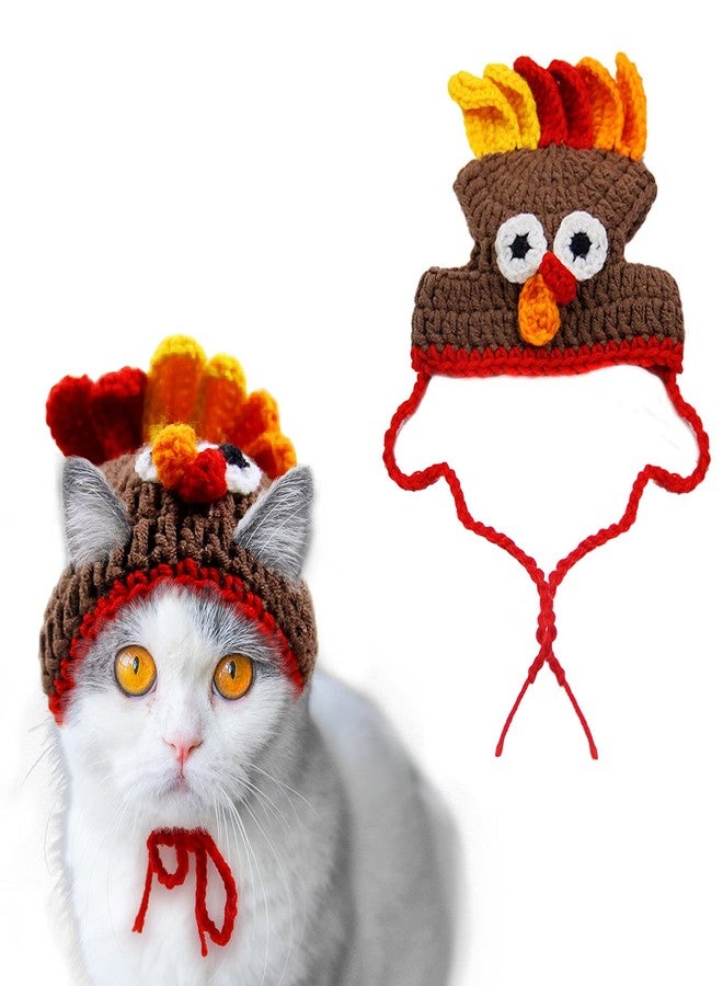 Asikkon Pet Thanksgiving Hat Turkey Hat for Cat Knitted Kitten Headband for Costumes Crochet Cute Cap Accessories and Party Favors - Image 1