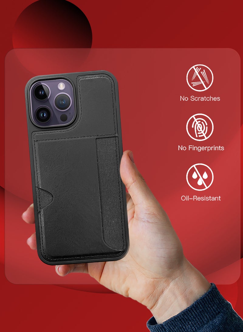 CATANES iPhone 14 Pro Max 2Packs Case Leather Antifingerprint Cover with Wallet Card Slot Shell, Side Insert Card Holder, Anti Fall Protection - Black - Image 4