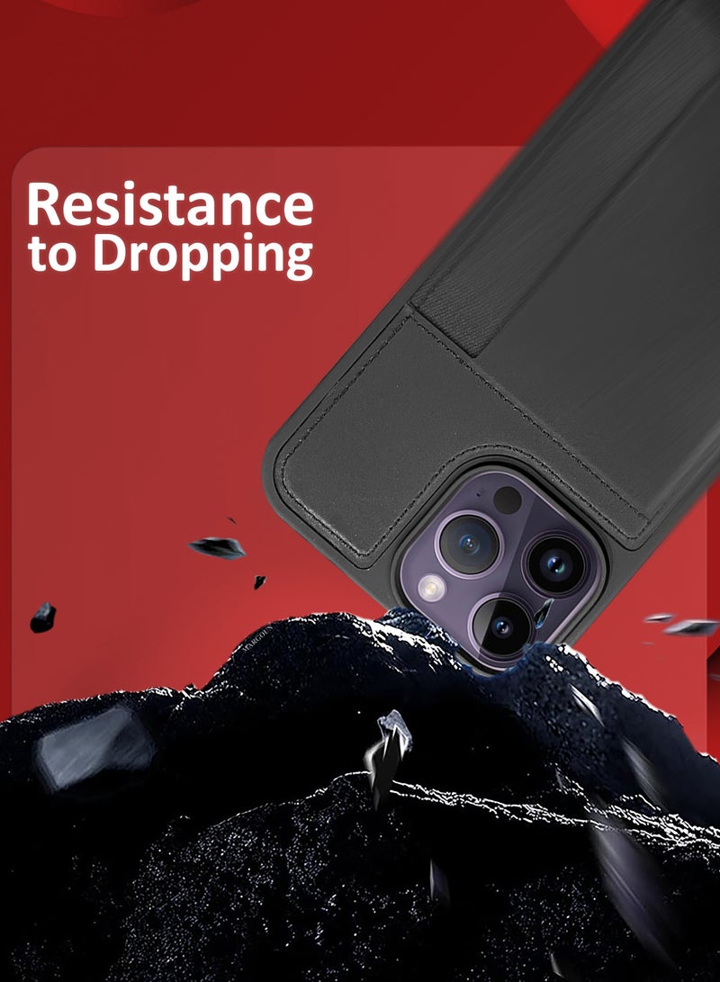 CATANES iPhone 14 Pro Max 2Packs Case Leather Antifingerprint Cover with Wallet Card Slot Shell, Side Insert Card Holder, Anti Fall Protection - Black - Image 3