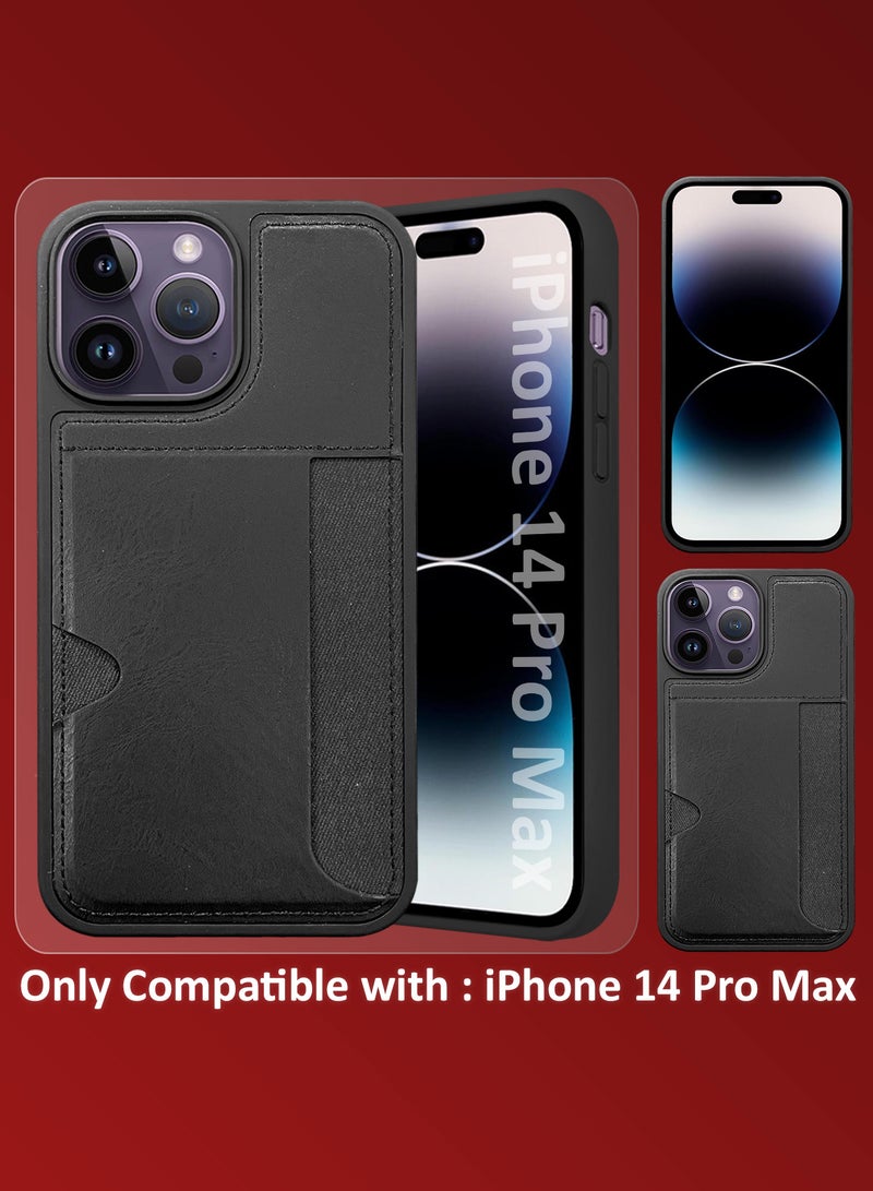 CATANES iPhone 14 Pro Max 2Packs Case Leather Antifingerprint Cover with Wallet Card Slot Shell, Side Insert Card Holder, Anti Fall Protection - Black - Image 2