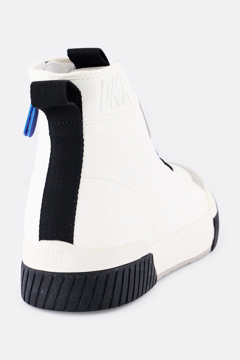 DKNY أحذية رجالية متوسطة الحجم برباط عالي مع شعار العلامة التجارية، بيضاء - Image 3