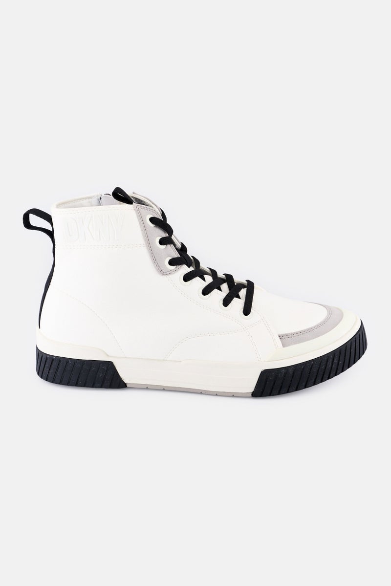 DKNY أحذية رجالية متوسطة الحجم برباط عالي مع شعار العلامة التجارية، بيضاء - Image 4