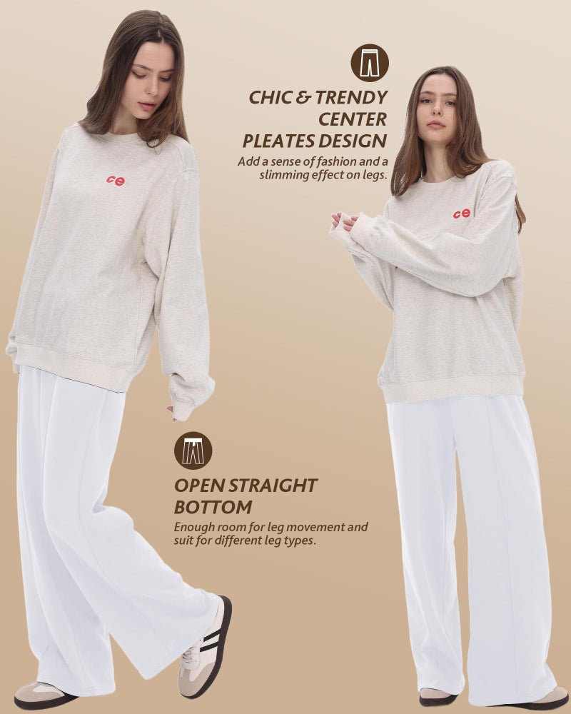 CAMPSNAIL Wide Leg Sweatpants Women - Baggy High Waisted Straight Leg Loose Sweat Pants with Chic Seams Drawstring Pockets - Image 2