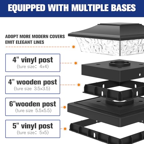 VOLISUN Solar Post Cap Lights Outdoor 4x4/6x6 Wooden/Vinyl Fence Cap Lights for Patio/Garden,Warm White with 2 Lighting Modes Waterproof,ABS Shell Lens Black (6 Pack) - Image 2