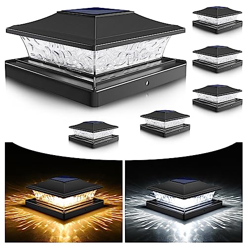 VOLISUN Solar Post Cap Lights Outdoor 4x4/6x6 Wooden/Vinyl Fence Cap Lights for Patio/Garden,Warm White with 2 Lighting Modes Waterproof,ABS Shell Lens Black (6 Pack) - Image 1