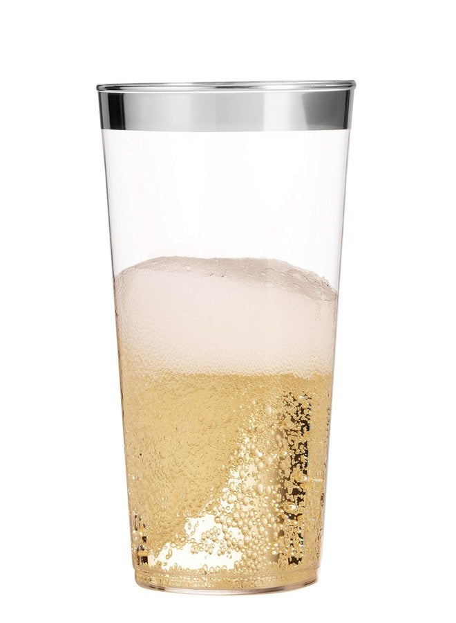 Munfix 100 Silver Plastic Tumblers - 16 Oz Clear, Elegant Wedding & Party Cups with Silver Rim - Image 2