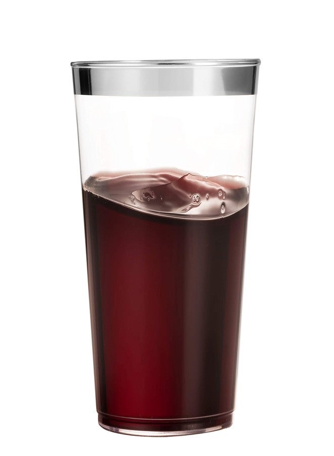Munfix 100 Silver Plastic Tumblers - 16 Oz Clear, Elegant Wedding & Party Cups with Silver Rim - Image 3