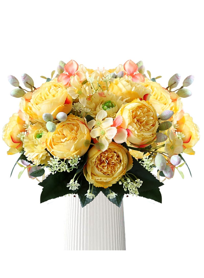 KASTWAVE 2Pcs Yellow Artificial Flower Bouquet - Silk Peony & Hydrangea with Realistic Carnations & Berries | Elegant Table Centerpieces & Wedding Decor - Image 1