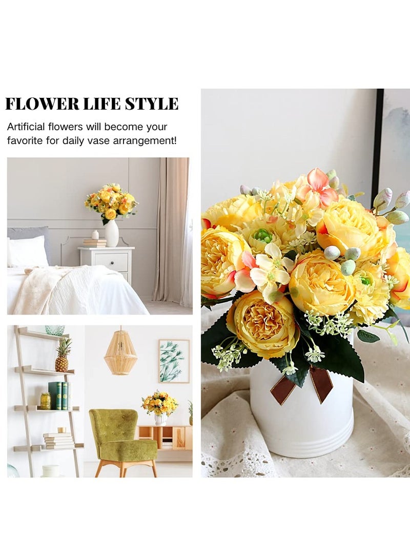 KASTWAVE 2Pcs Yellow Artificial Flower Bouquet - Silk Peony & Hydrangea with Realistic Carnations & Berries | Elegant Table Centerpieces & Wedding Decor - Image 4