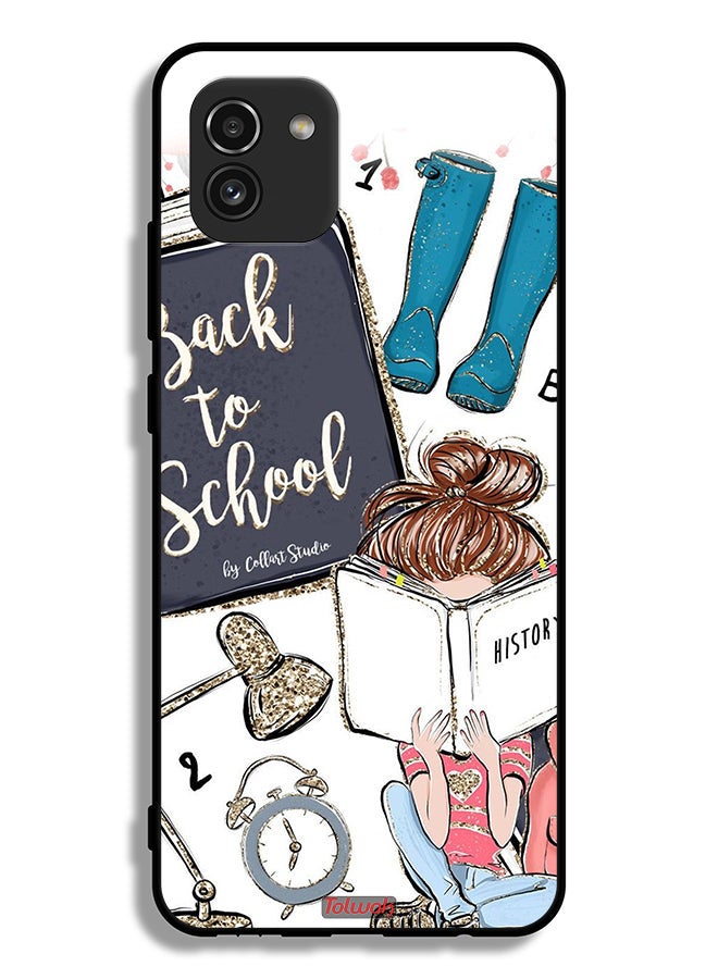Tolwak غطاء واقي لجهاز سامسونج جالاكسي A03 للعودة إلى المدرسة، فتاة تقرأ التاريخ - Image 1