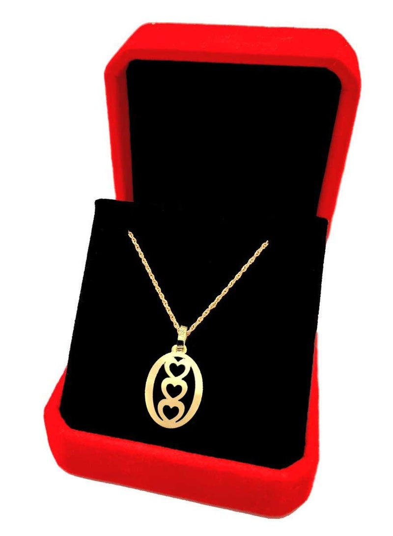 Hamsa.ae 18K Pure Gold Triple Heart Design Necklace For Women - Image 4