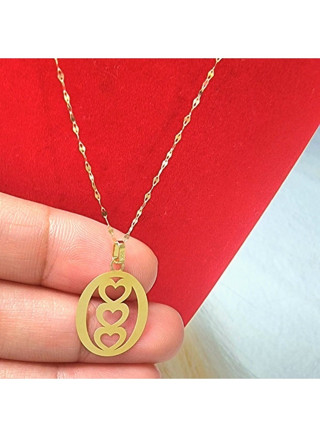 Hamsa.ae 18K Pure Gold Triple Heart Design Necklace For Women - Image 2