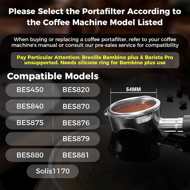 IKAPE 54mm Bottomless Naked Portafilter for Breville BES870/880 & Solis etc., Includes 18g Basket (Bambino Plus Not Supported) - Image 2