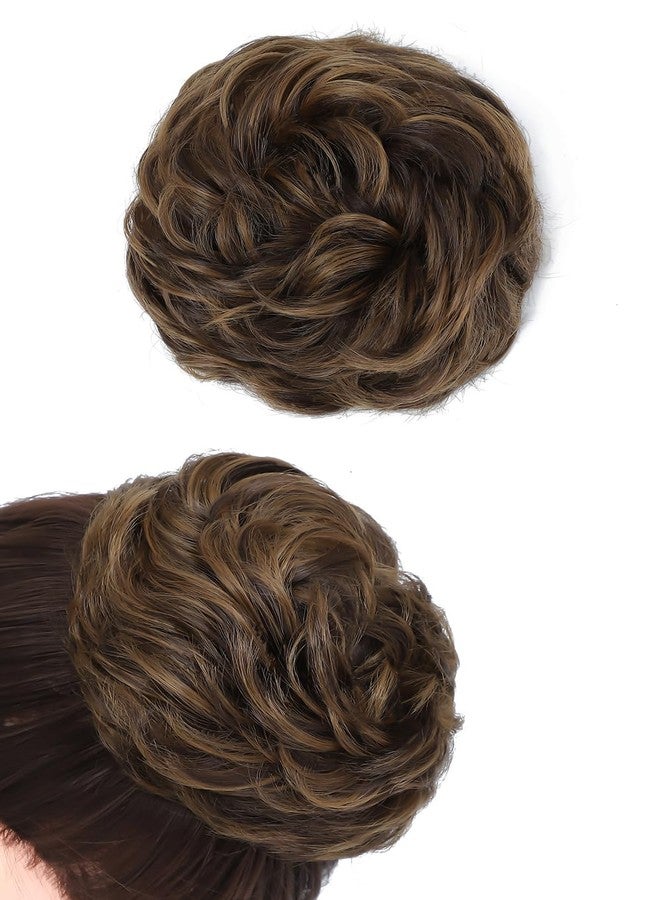Rose bud Messy Bun Hair Pieces Scrunchie Hair Bun Extensions Synthetic Chignon Hairpiece for Women Hair Updos Chocolate Brown & Deep Golden Mixed - Image 2