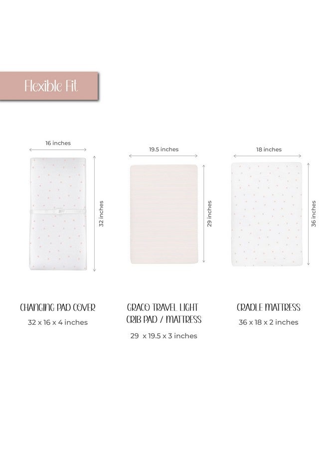 Ely's & Co. غطاء وسادة تغيير إلي و كيه، شراشف طاولة تغيير الحفاضات، عبوة من 2، مجموعة شراشف مهد للبنات، 100% قطن جيرسي محبوك، مجموعة توليب الوردية، 32"x16"x5" - Image 2