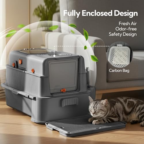 Soulbond Stainless Steel Cat Litter Box with Lid, Enclosed Large Metal Litter Box with Drawer and Flip Door for Big Cats, Top Entry, Odor Control, Easy to Clean (Grey) - Image 5