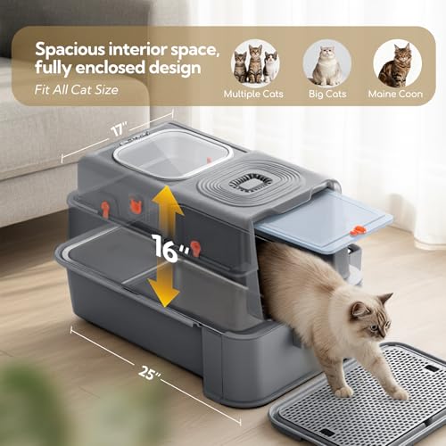 Soulbond Stainless Steel Cat Litter Box with Lid, Enclosed Large Metal Litter Box with Drawer and Flip Door for Big Cats, Top Entry, Odor Control, Easy to Clean (Grey) - Image 4