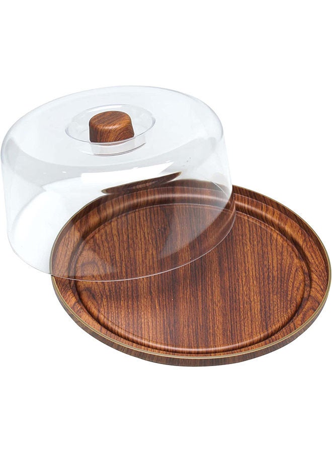 Evelin حامل الكيك من إيفلين مع غطاء قبة، مجموعة واحدة من طبق تقديم خشبي متعدد الوظائف وطبق كيك، صينية طعام خشبية للمطبخ المنزلي مع غطاء زجاجي، بني، 10297M - Image 3