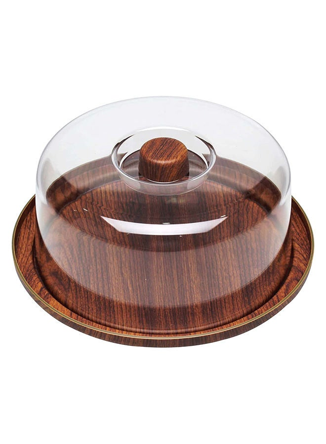 Evelin حامل الكيك من إيفلين مع غطاء قبة، مجموعة واحدة من طبق تقديم خشبي متعدد الوظائف وطبق كيك، صينية طعام خشبية للمطبخ المنزلي مع غطاء زجاجي، بني، 10297M - Image 1