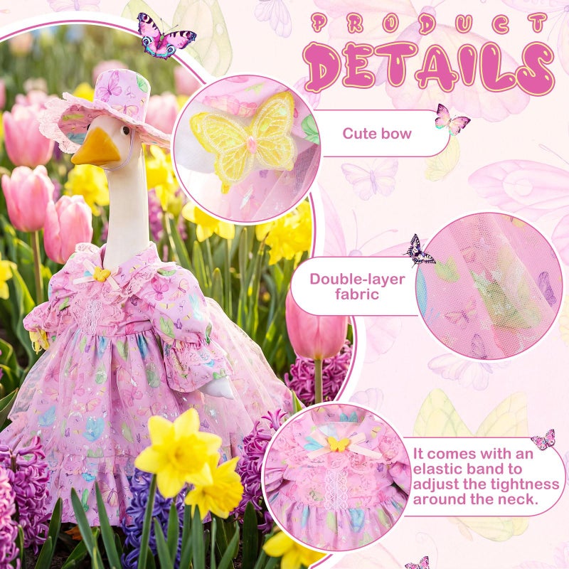 FuWeave Spring Goose Outfit Fancy Dress Butterfly Porch Goose Clothes for 23" Large Statue Outdoor Patio Yard Lawn Art Decoration - Image 3