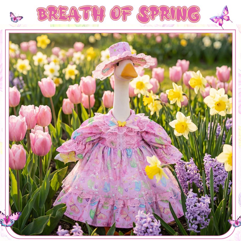 FuWeave Spring Goose Outfit Fancy Dress Butterfly Porch Goose Clothes for 23" Large Statue Outdoor Patio Yard Lawn Art Decoration - Image 4