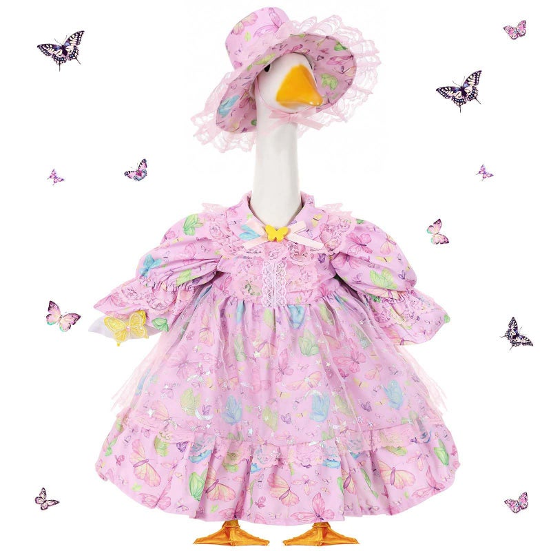 FuWeave Spring Goose Outfit Fancy Dress Butterfly Porch Goose Clothes for 23" Large Statue Outdoor Patio Yard Lawn Art Decoration - Image 1