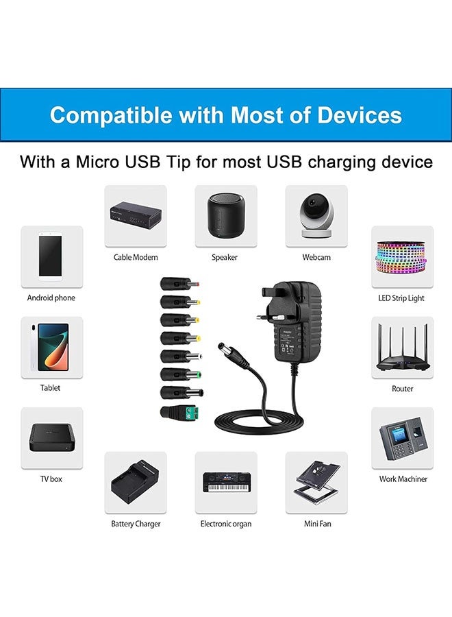 8 في 1 كابل شحن موصل محول الطاقة العالمي 12 فولت ، مع 8 رحلات موصل لأضواء الشريط LED ، جهاز توجيه لاسلكي ، مفاتيح محور USB ، كاميرات الأمن ، صناديق DVR CCTV ، صندوق التلفزيون الطاقة - Image 4
