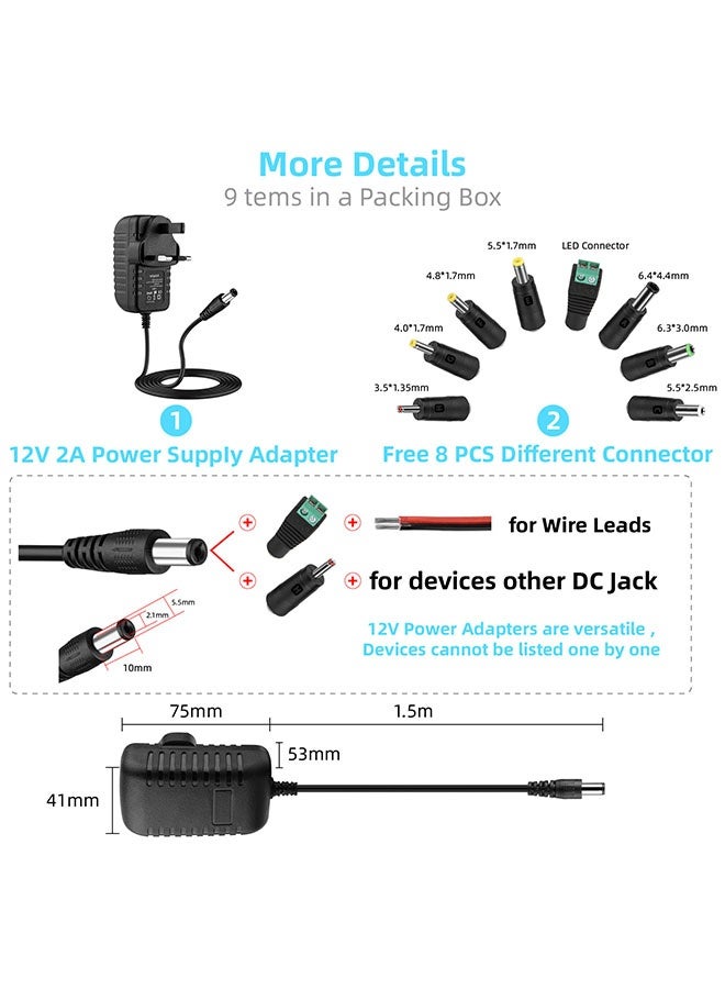 8 في 1 كابل شحن موصل محول الطاقة العالمي 12 فولت ، مع 8 رحلات موصل لأضواء الشريط LED ، جهاز توجيه لاسلكي ، مفاتيح محور USB ، كاميرات الأمن ، صناديق DVR CCTV ، صندوق التلفزيون الطاقة - Image 3