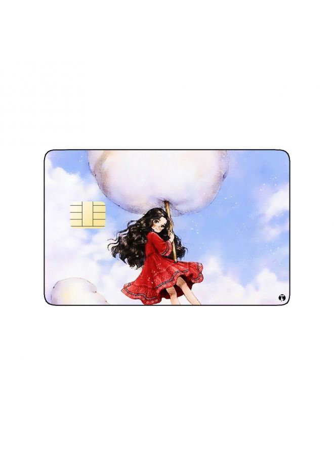 RKN PRINTED BANK CARD STICKER Cute Girl Drawing With Puppy On Cotton Candies - Image 1