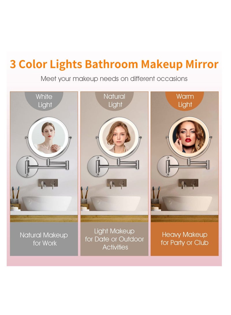 SYOSI Wall Mounted Lighted Makeup Mirror, Rechargeable 8 inches Bathroom Mirror 10X Magnification Mirror 360° Rotation Extendable LED Mirror with 3 Color Lighting/Touch Screen Dimming - Image 3