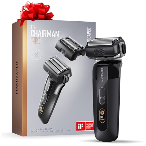 MANSCAPED® The Chairman™ PRO Men’s Electric Foil Face Shaver - Two Interchangeable Blade Heads, SkinSafe® Four-Blade Foil & Stubble Trimmer, USB-C Wireless Compatible Charging, Gentle on Neck - Image 1