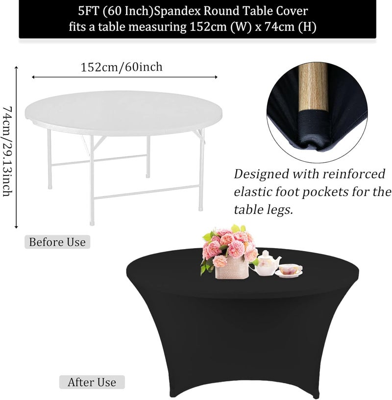 klarako 4 Pack 5FT Round Spandex Tablecloth 60 Inch Black Stretchable Table Cover Washable and Wrinkle Resistant Table Cloth, Fitted Round Table for Wedding, Banquet, Birthday, Party, Restaurant (Black) - Image 2