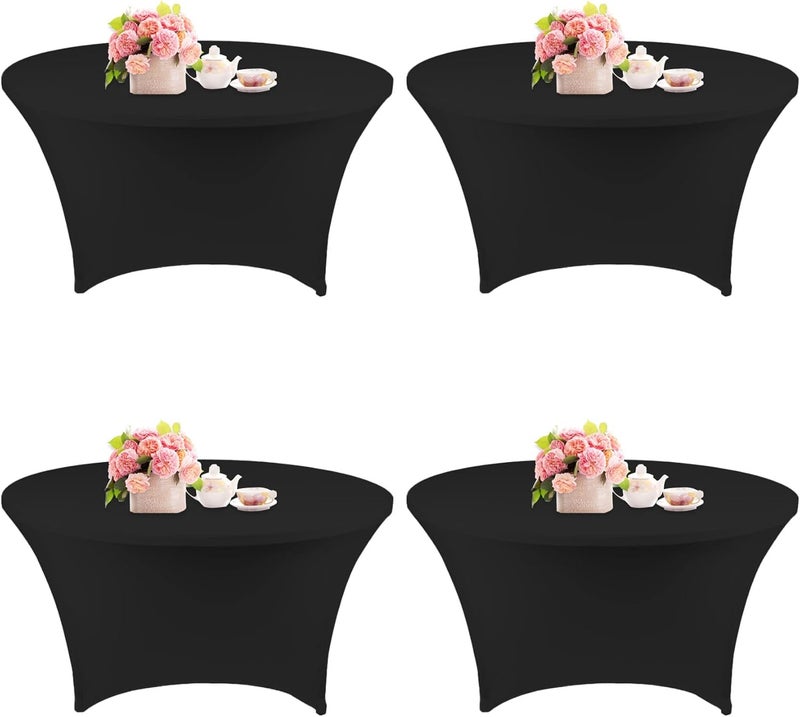 klarako 4 Pack 5FT Round Spandex Tablecloth 60 Inch Black Stretchable Table Cover Washable and Wrinkle Resistant Table Cloth, Fitted Round Table for Wedding, Banquet, Birthday, Party, Restaurant (Black) - Image 1