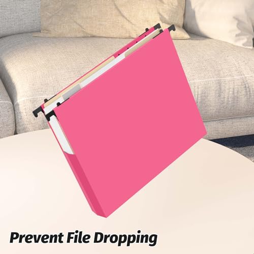 Shutex Extra Capacity Plastic Hanging File Folders,12 Pack Reinforced Expanding Hang Folder Letter Size,Accordian Pocket,Heavy Duty 2 Inch Expansion, Hard Hanging Folder Organizer for Office Home,Pink - Image 4