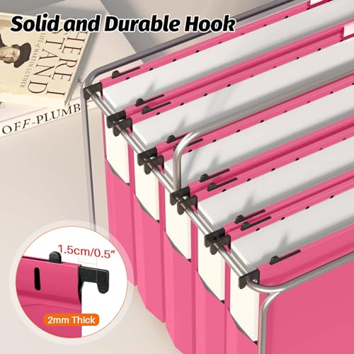 Shutex Extra Capacity Plastic Hanging File Folders,12 Pack Reinforced Expanding Hang Folder Letter Size,Accordian Pocket,Heavy Duty 2 Inch Expansion, Hard Hanging Folder Organizer for Office Home,Pink - Image 5