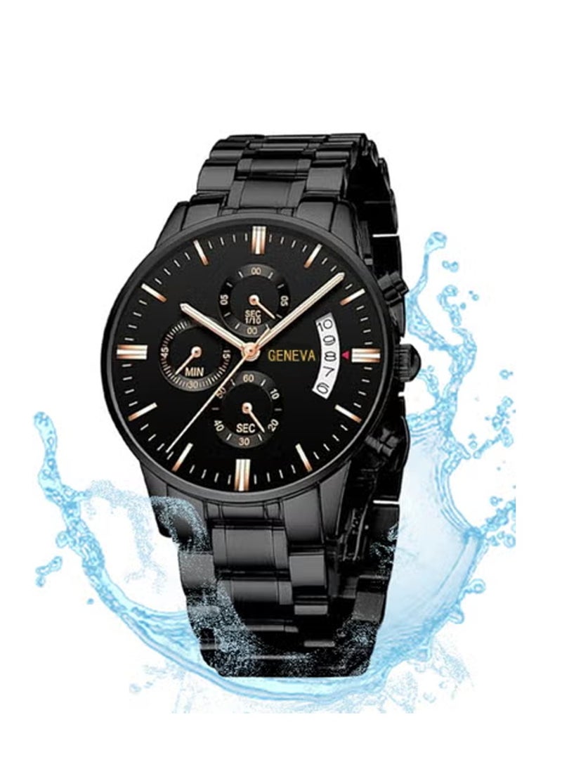 Geneva Men's Fashion Stainless Steel Watches Date Waterproof Chronograph Wristwatches,Stainsteel Steel Band Waterproof Watch Analog Classic Quartz Wristwatch - Image 1