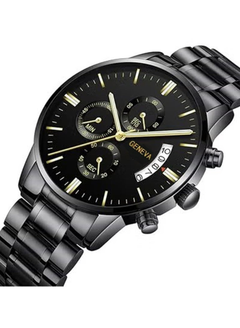 Geneva Men's Fashion Stainless Steel Watches Date Waterproof Chronograph Wristwatches,Stainsteel Steel Band Waterproof Watch Analog Classic Quartz Wristwatch - Image 3
