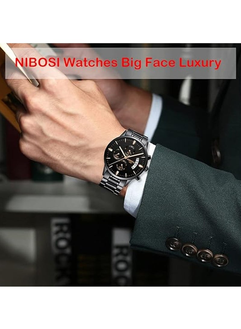 Geneva Men's Fashion Stainless Steel Watches Date Waterproof Chronograph Wristwatches,Stainsteel Steel Band Waterproof Watch Analog Classic Quartz Wristwatch - Image 2