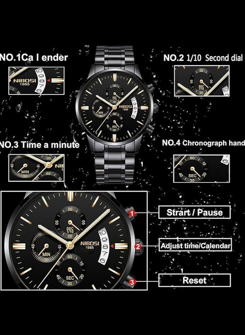 Geneva Men's Fashion Stainless Steel Watches Date Waterproof Chronograph Wristwatches,Stainsteel Steel Band Waterproof Watch Analog Classic Quartz Wristwatch - Image 4