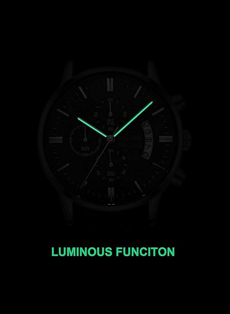 Geneva Men's Fashion Stainless Steel Watches Date Waterproof Chronograph Wristwatches,Stainsteel Steel Band Waterproof Watch Analog Classic Quartz Wristwatch - Image 5