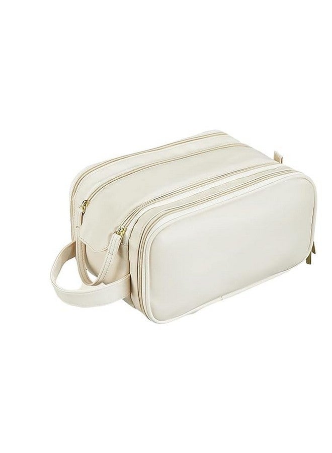 PEIPUS Portable Cosmetic Organiser Bag, Large Capacity Travel Makeup Storage Case, Double-Layer with Zipper Closure, Beige - Image 1