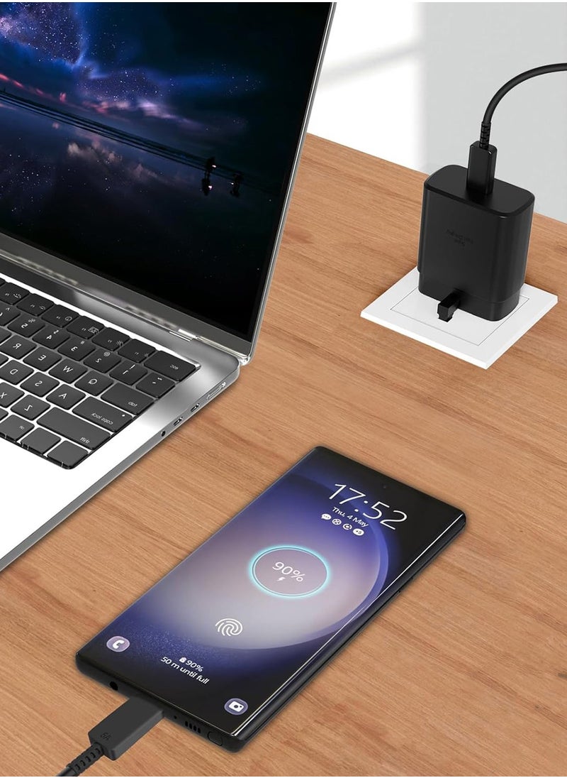 ماركة غير محددة - شاحن فائق السرعة بقوة 45 وات لمقبس سامسونج من النوع C مع كابل USB C، محول مقبس شاحن حائط وكابل متوافق مع Samsung Galaxy S24 Ultra/S24 Plus/S23 FE/S24/S22/S21 S20، A54 A25 A15 A05S A53 A34 A23 5G، Z Fold 4 5/Z Filp، Tab S7 S8 S9 باللون الأسود - Image 1