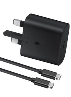 شاحن فائق السرعة بقوة 45 وات لمقبس سامسونج من النوع C مع كابل USB C، محول مقبس شاحن حائط وكابل متوافق مع Samsung Galaxy S24 Ultra/S24 Plus/S23 FE/S24/S22/S21 S20، A54 A25 A15 A05S A53 A34 A23 5G، Z Fold 4 5/Z Filp، Tab S7 S8 S9 باللون الأسود