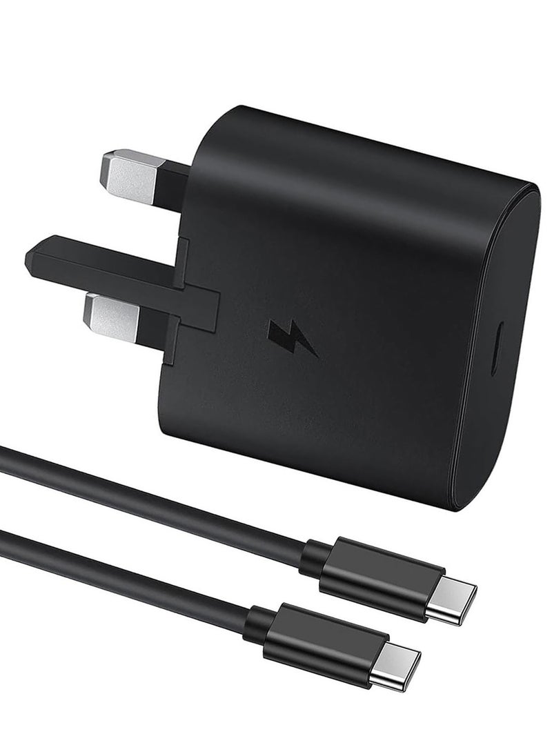 ماركة غير محددة - شاحن فائق السرعة بقوة 45 وات لمقبس سامسونج من النوع C مع كابل USB C، محول مقبس شاحن حائط وكابل متوافق مع Samsung Galaxy S24 Ultra/S24 Plus/S23 FE/S24/S22/S21 S20، A54 A25 A15 A05S A53 A34 A23 5G، Z Fold 4 5/Z Filp، Tab S7 S8 S9 باللون الأسود - Image 1