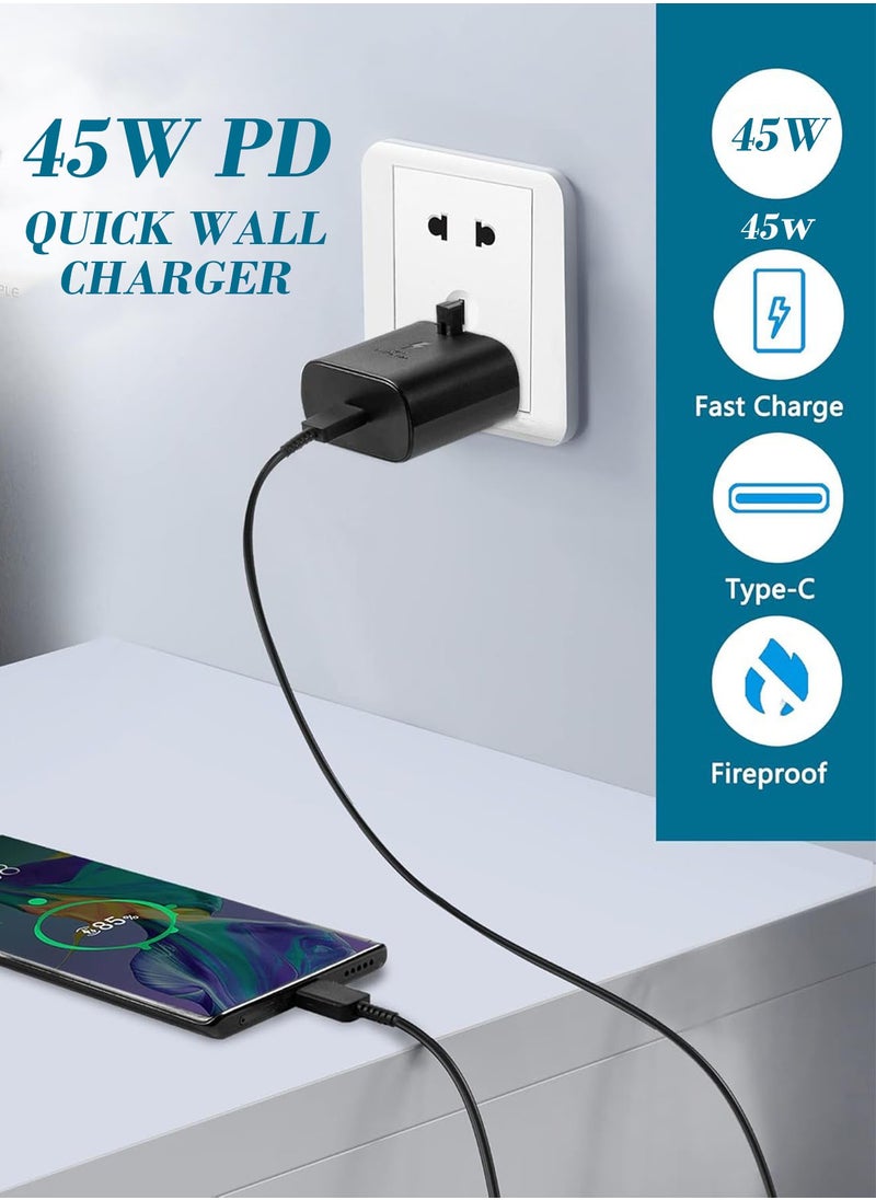 Generic - 45W Super Fast Charger For Samsung Type C Plug with USB C Cable, Wall Charger Plug Adaptor and Cable Compatible With Samsung Galaxy S24 Ultra/S24 Plus/S23 FE/S24/S22/S21 S20,A54 A25 A15 A05S A53 A34 A23 5G,Z Fold 4 5/Z Filp,Tab S7 S8 S9 Black - Image 1